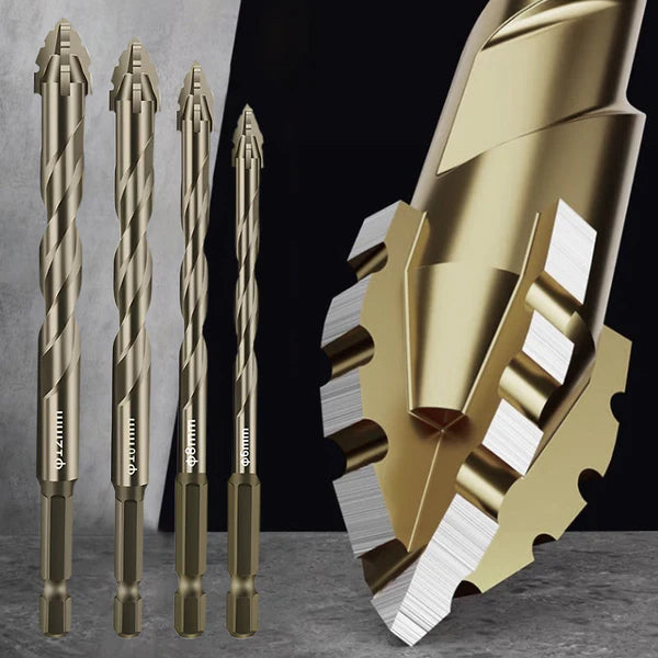High-Strength 4-Flute Serrated Eccentric Drill Bit Kit - (Set of 13)