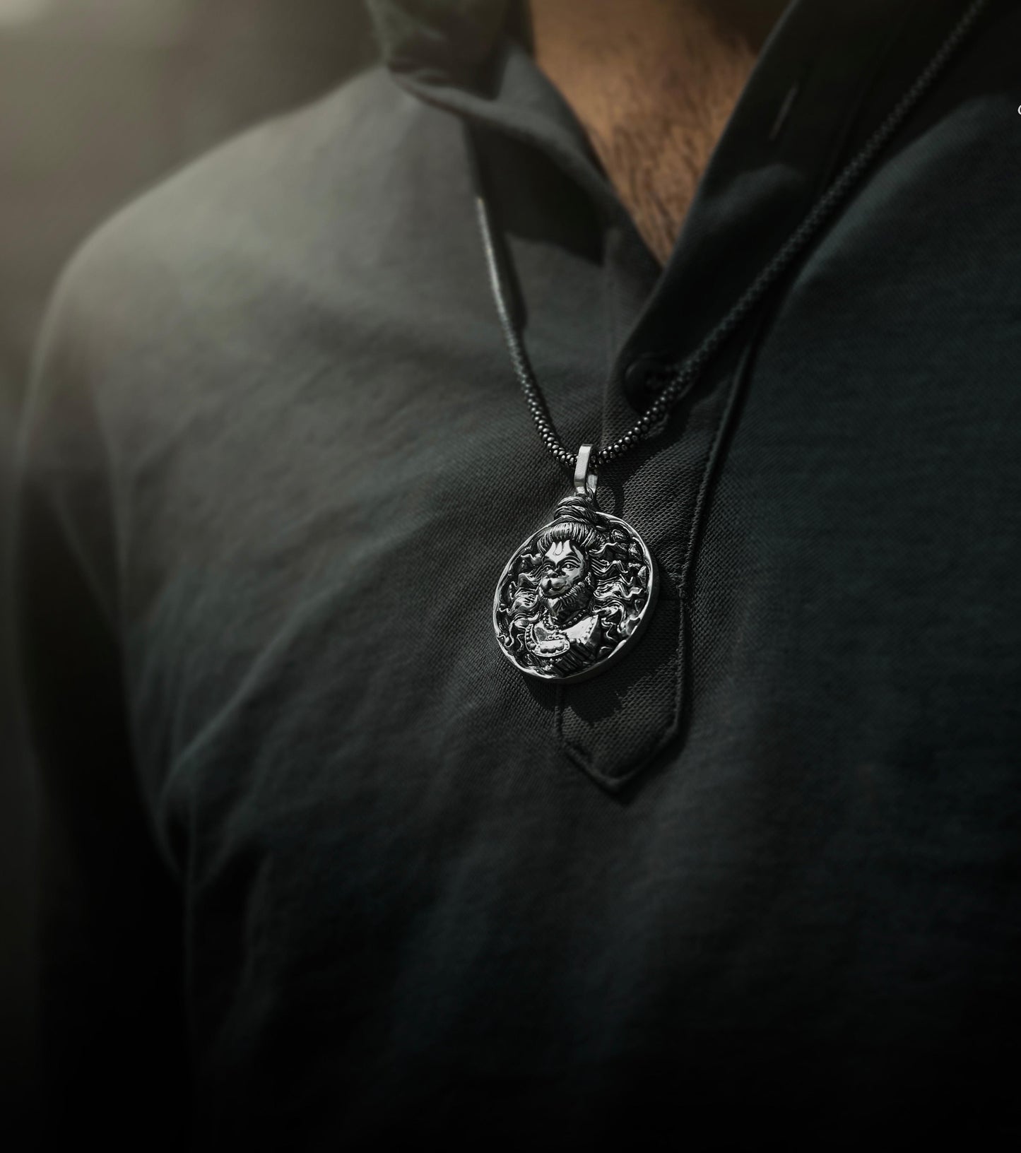 Oxidized Silver Hanuman Pendant
