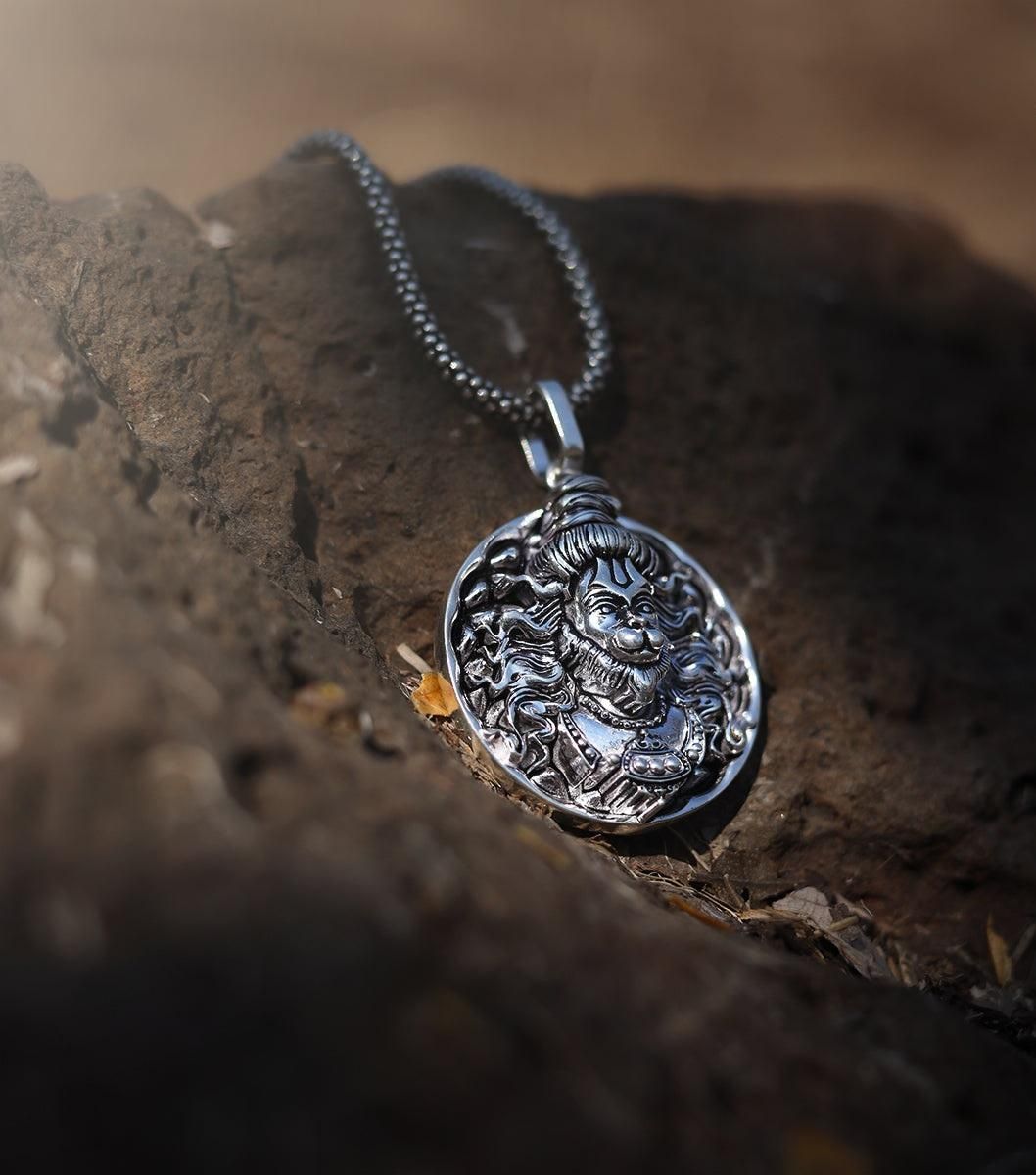 Oxidized Silver Hanuman Pendant